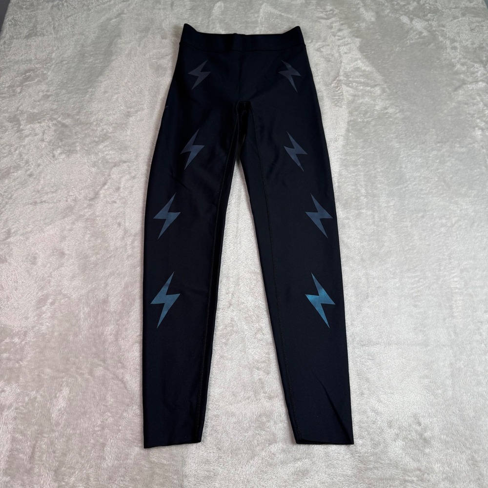 Ultracor Black Blue Iridescent Lightning Bolt High Rise Compression Leggings XS